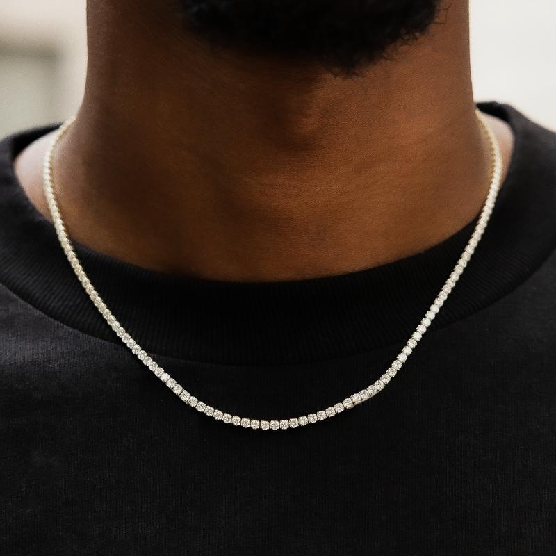 Micro Tennis Necklace in Yellow Gold - 2mm Width Jewelry for Men & Women 16" to 28" Lengths 18k Gold Plated Chain with CZ Stones