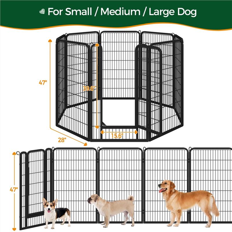 Dog Playpen 6/8/12/16 Panels Metal Pet Playpen, Outdoor Indoor Dog Exercise Barrier Fence, 24/32/40/47 inch