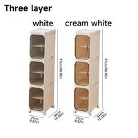 UFORU 4-Tier Tall Narrow Storage Cabinet, Plastic Slim Storage Organizer with Doors and Adjustable Shelves, Wheels, Stackable & Collapsible Storage Cabinet for Small Spaces, Bathroom, Kitchen FathersDayGift