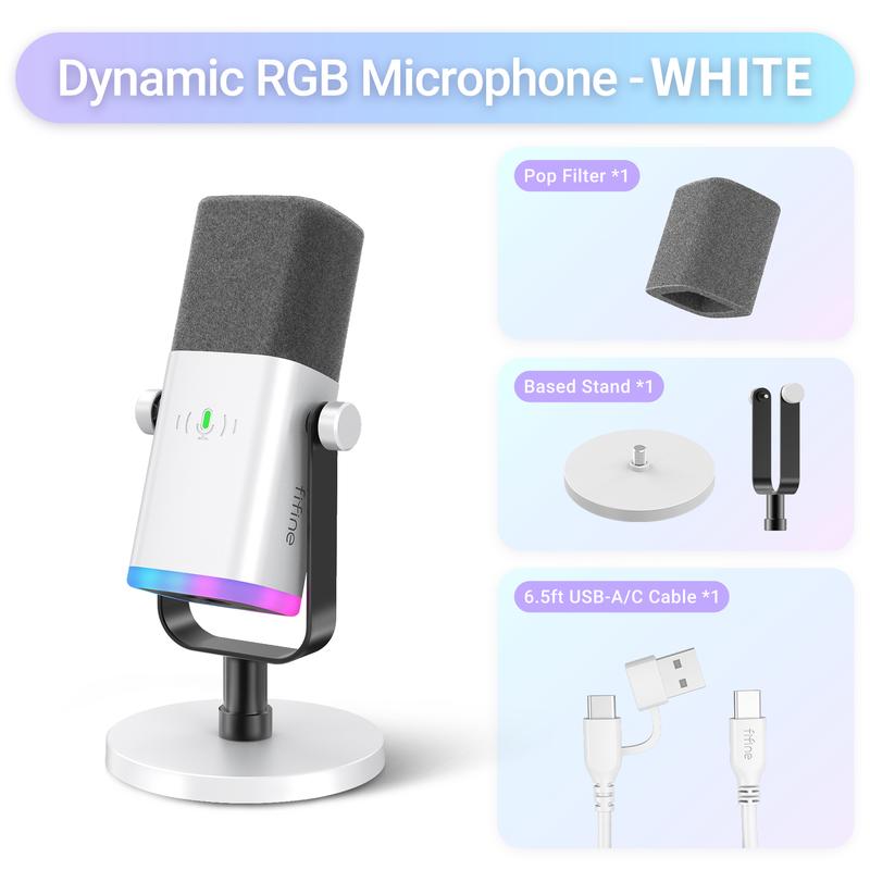 FIFINE AM8 XLR/USB Gaming Microphone for Podcast Recording, Dynamic RGB Mic with Quick Mute, headphone jack, Gain Knob, Volume Control, Desktop Mic for PC Gamer, XLR mic for audio interface mixer, for smartphone