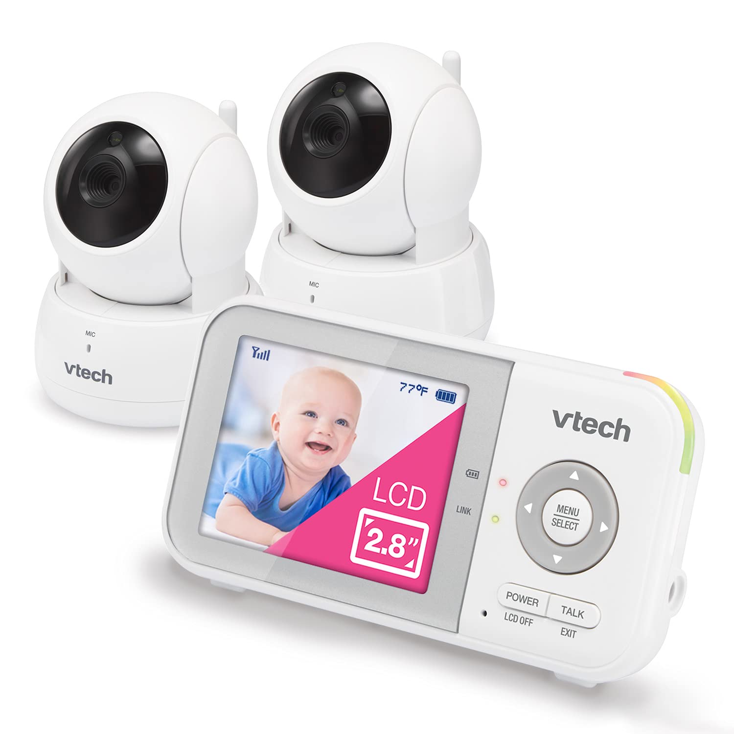VTech VM819 Baby Monitor with Camera and Audio, 2.8” Screen Portable Baby Camera, Night Vision, 2-Way Audio, Temperature Sensor and Lullabies, Secure Transmission No WiFi, Ideal for Baby/Elderly/Pet