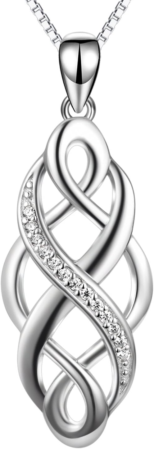 YFN Irish Celtic Knot Created Opal Pendant Necklace Sterling Silver Black Necklaces for Women Men 18"