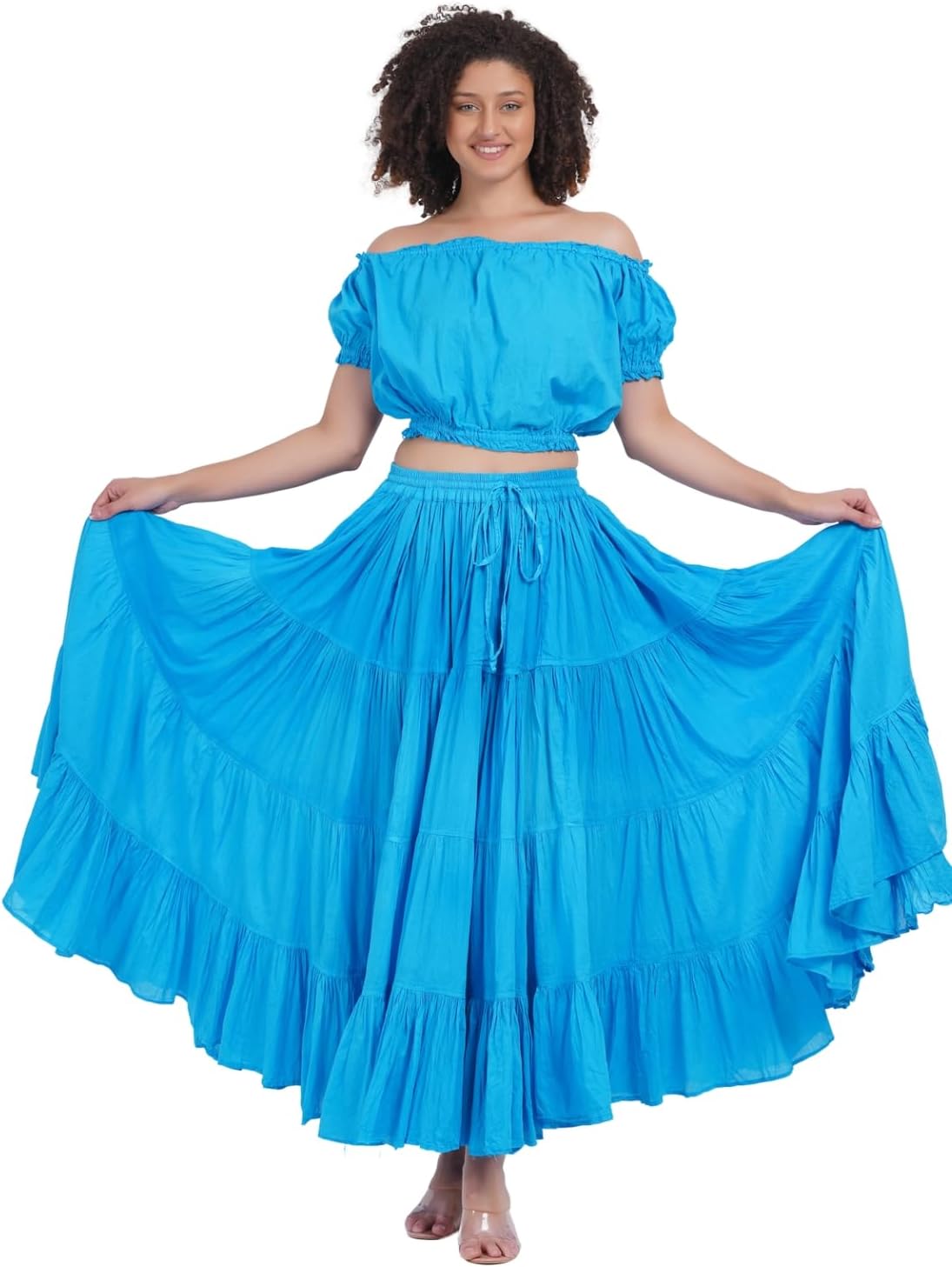 Wevez Women's Gypsy 25 Yard Solid Color Cotton Skirt
