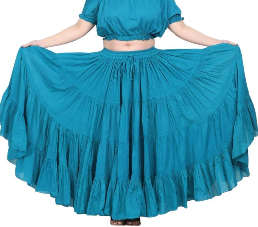 Wevez Women's Gypsy 25 Yard Solid Color Cotton Skirt