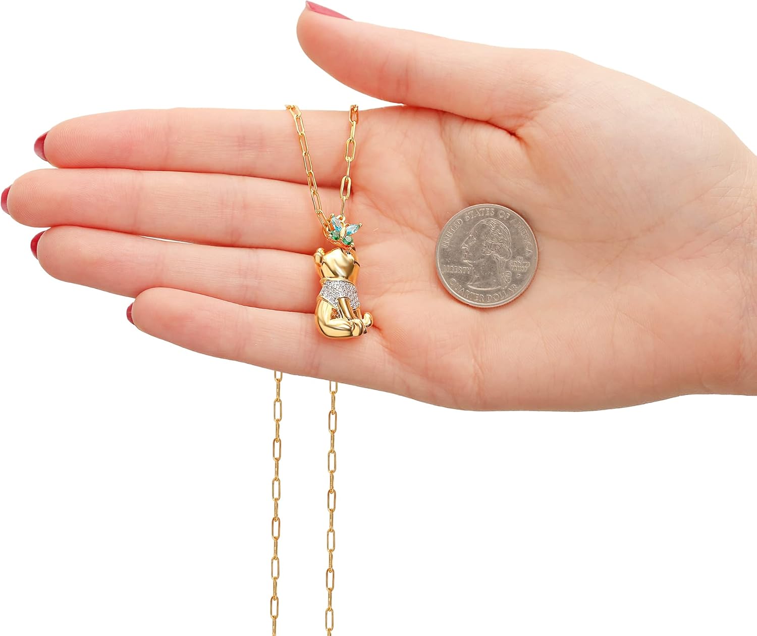 Disney Winnie the Pooh Pendant Necklace Paper Clip Chain 18-Inch - Flash Plated Necklace with Butterfly and Pooh Pendant - Winnie the Pooh Jewelry