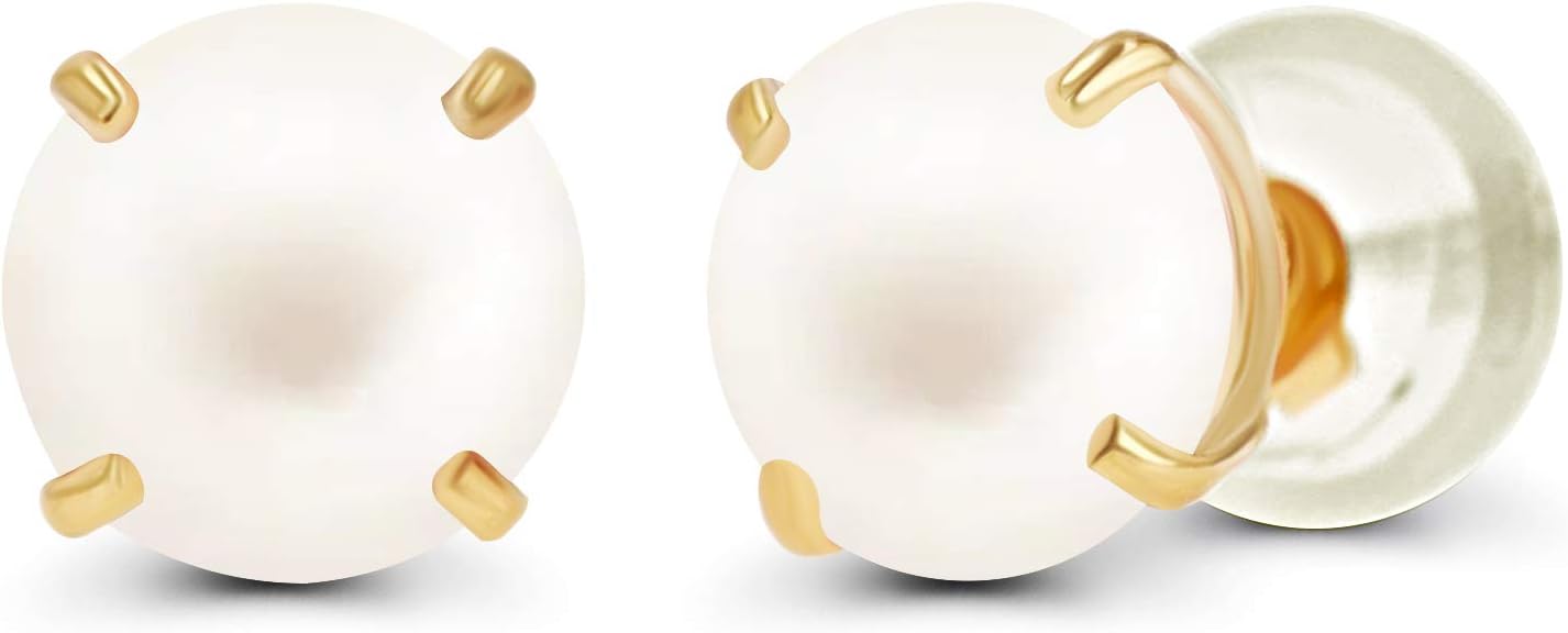 Solid 14K Yellow, White or Rose Gold 4mm Round Genuine Gemstone Birthstone Prong Set Stud Earrings For Women