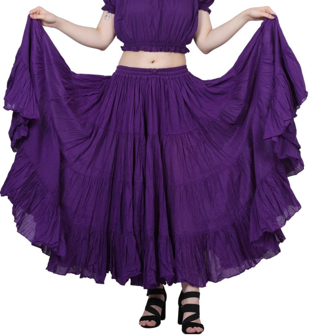 Wevez Women's Gypsy 25 Yard Solid Color Cotton Skirt