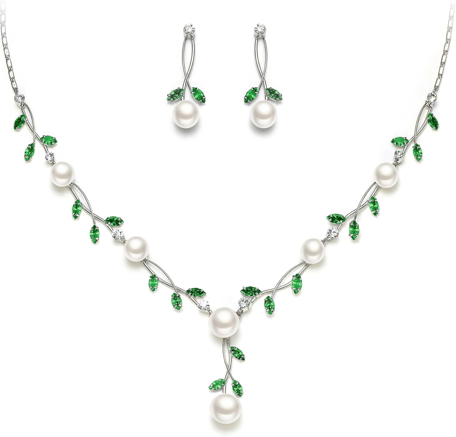 EVER FAITH Wedding Pearl Jewelry for Bride CZ Crystal Simulated Pearls Floral Vine Filigree Bridal Necklace Earrings Set