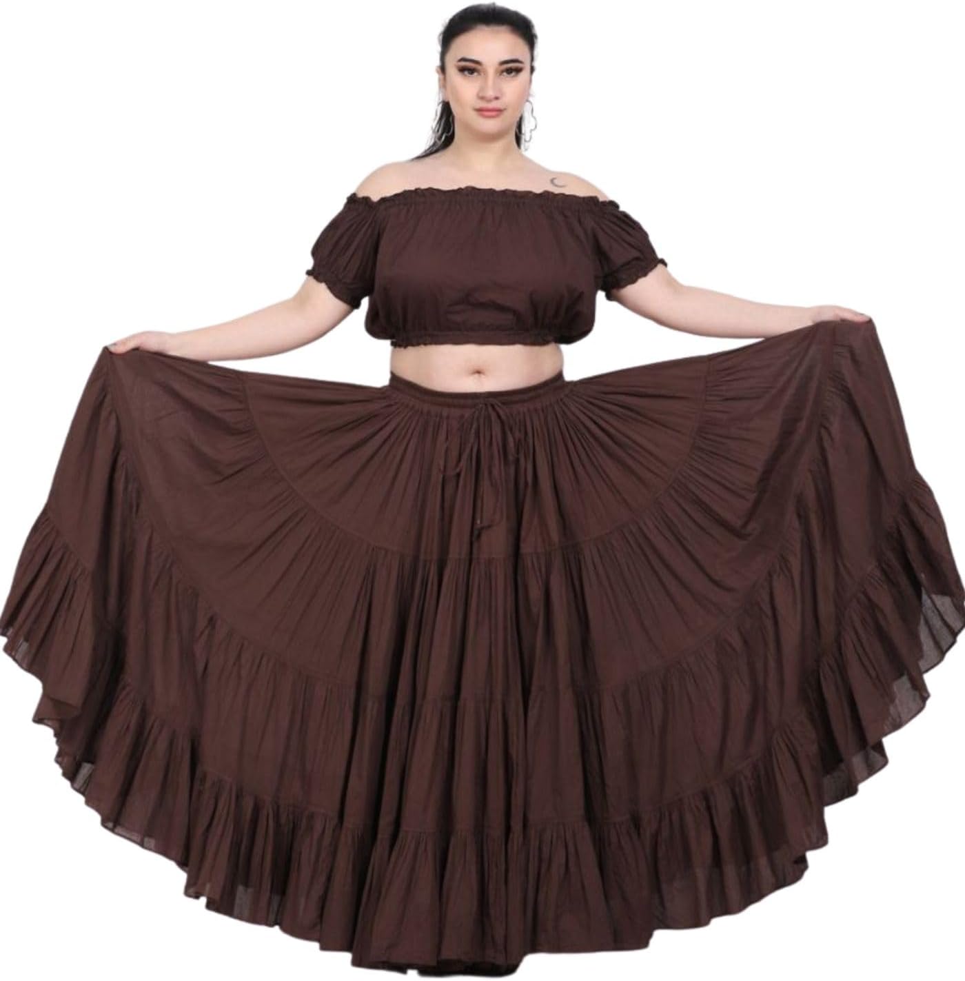 Wevez Women's Gypsy 25 Yard Solid Color Cotton Skirt