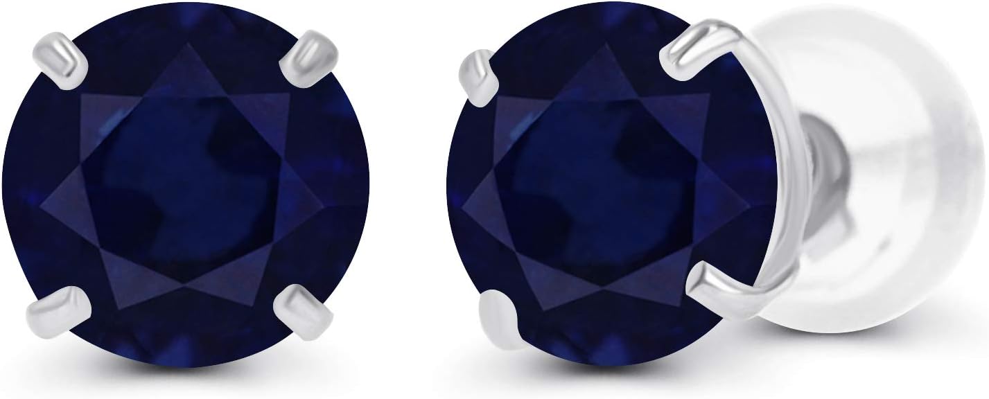Solid 14K Yellow, White or Rose Gold 4mm Round Genuine Gemstone Birthstone Prong Set Stud Earrings For Women
