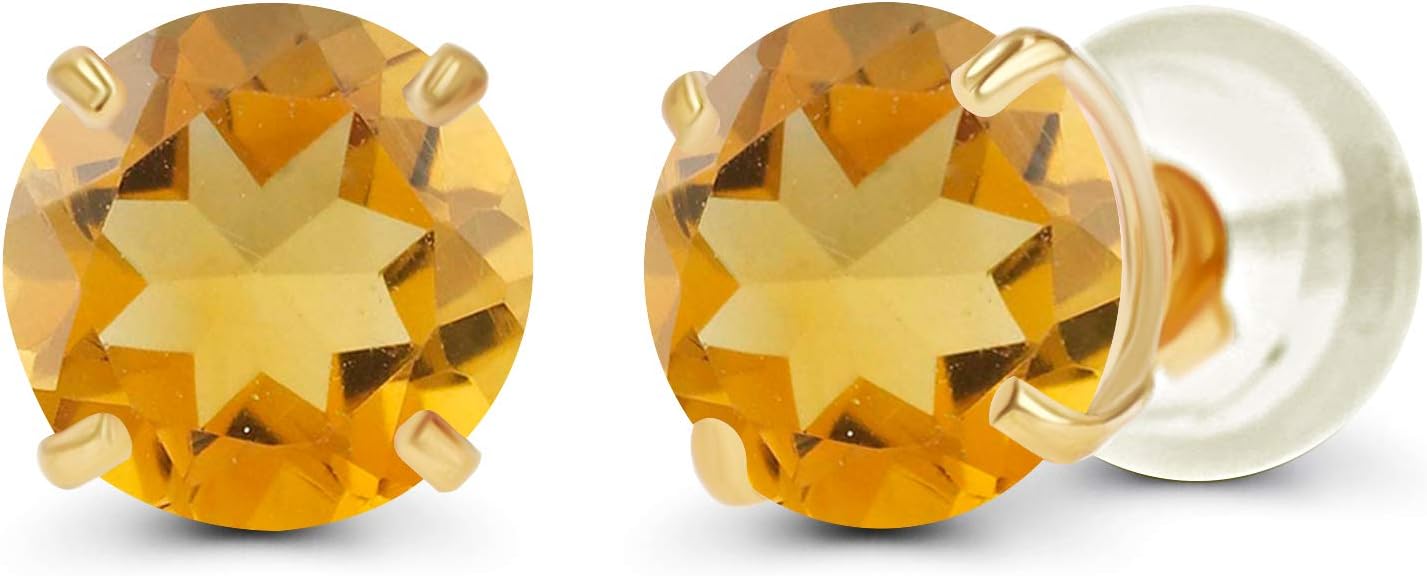 Solid 14K Yellow, White or Rose Gold 4mm Round Genuine Gemstone Birthstone Prong Set Stud Earrings For Women