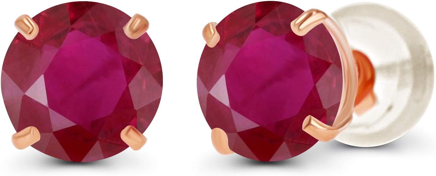 Solid 14K Yellow, White or Rose Gold 4mm Round Genuine Gemstone Birthstone Prong Set Stud Earrings For Women