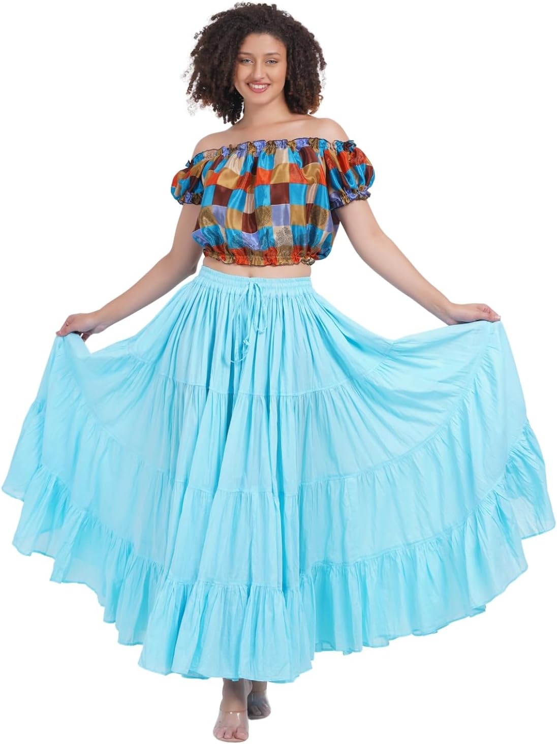 Wevez Women's Gypsy 25 Yard Solid Color Cotton Skirt