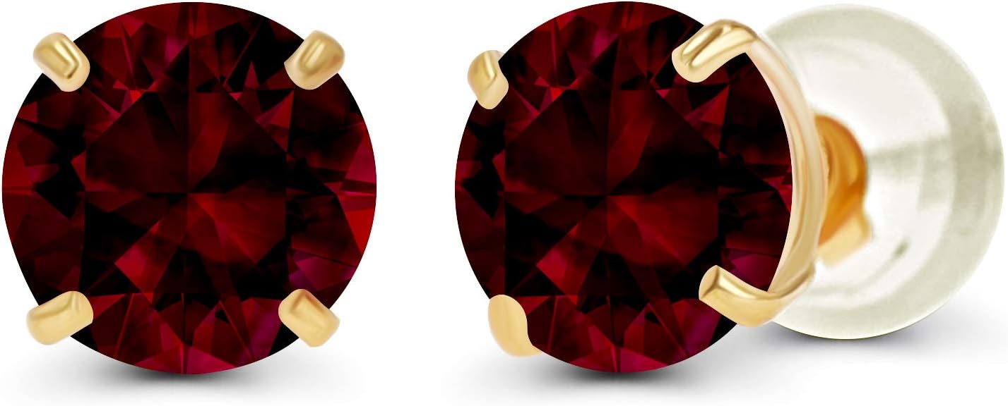 Solid 14K Yellow, White or Rose Gold 4mm Round Genuine Gemstone Birthstone Prong Set Stud Earrings For Women