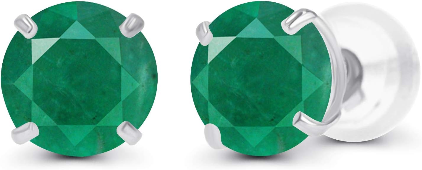 Solid 14K Yellow, White or Rose Gold 4mm Round Genuine Gemstone Birthstone Prong Set Stud Earrings For Women
