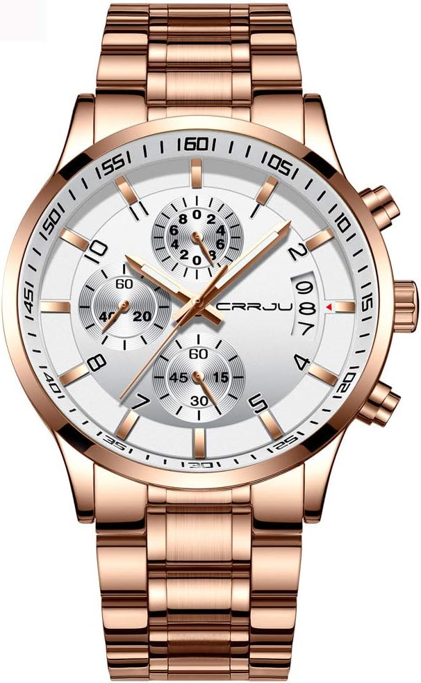 CRRJU Men's Fashion Stainless Steel Watches Date Waterproof Chronograph Wristwatches,Stainsteel Steel Band Waterproof Watch