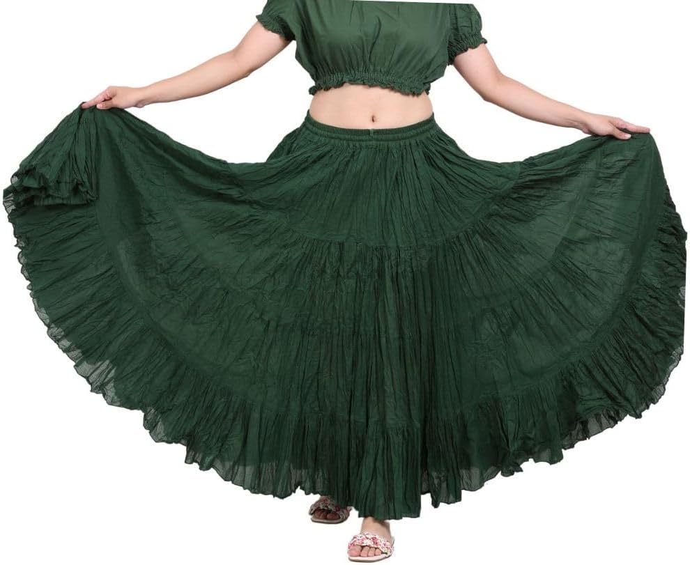 Wevez Women's Gypsy 25 Yard Solid Color Cotton Skirt