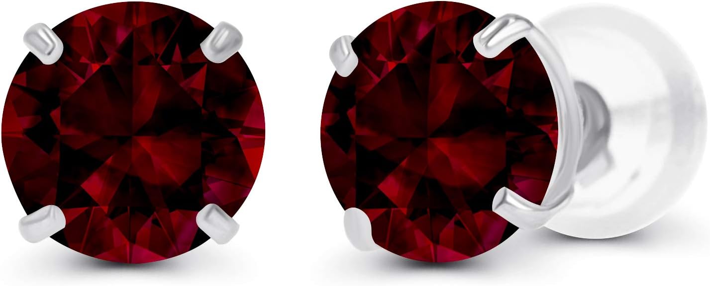 Solid 14K Yellow, White or Rose Gold 4mm Round Genuine Gemstone Birthstone Prong Set Stud Earrings For Women