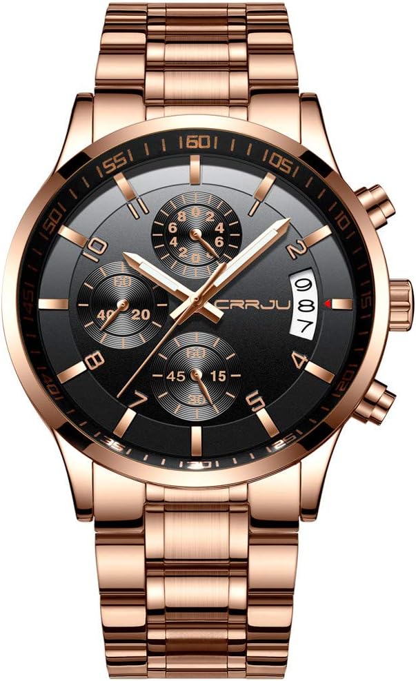 CRRJU Men's Fashion Stainless Steel Watches Date Waterproof Chronograph Wristwatches,Stainsteel Steel Band Waterproof Watch