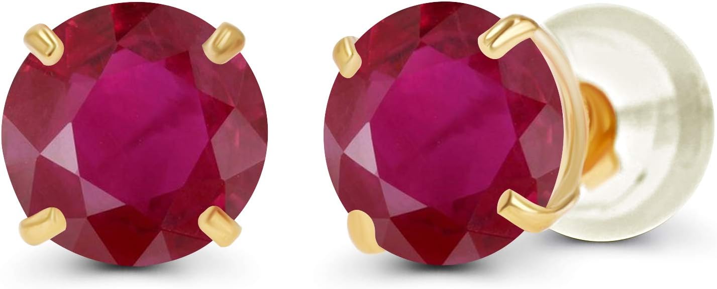 Solid 14K Yellow, White or Rose Gold 4mm Round Genuine Gemstone Birthstone Prong Set Stud Earrings For Women