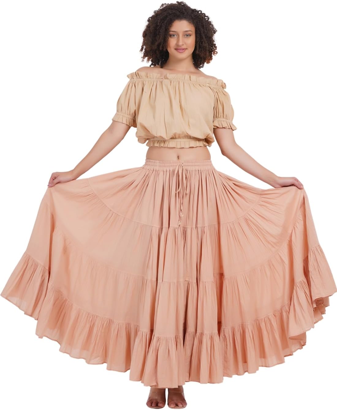 Wevez Women's Gypsy 25 Yard Solid Color Cotton Skirt