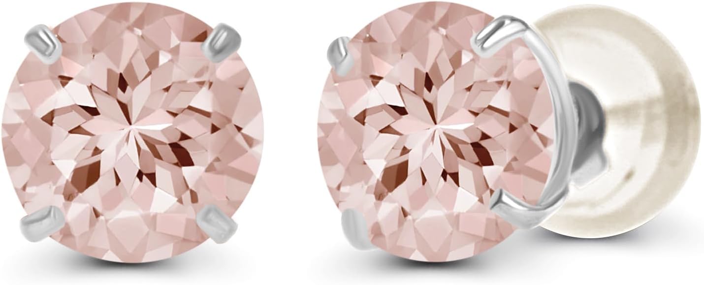 Solid 14K Yellow, White or Rose Gold 4mm Round Genuine Gemstone Birthstone Prong Set Stud Earrings For Women