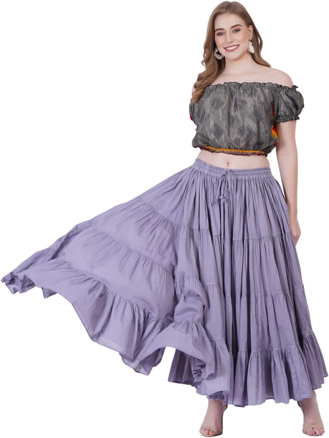 Wevez Women's Gypsy 25 Yard Solid Color Cotton Skirt