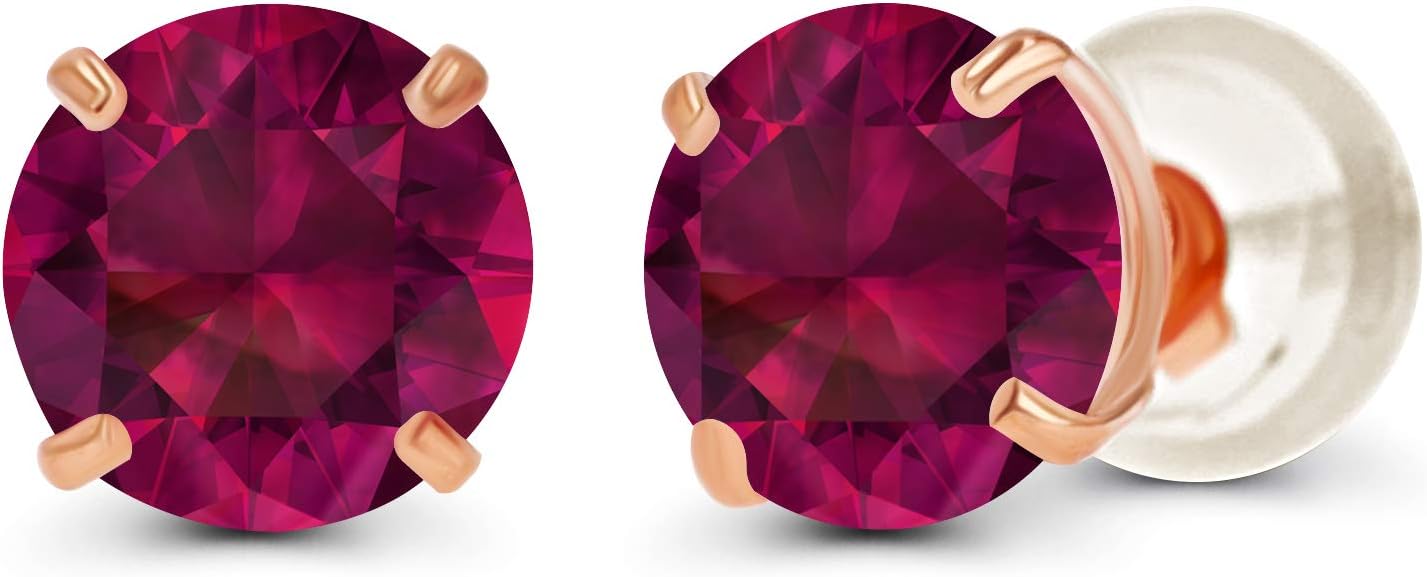 Solid 14K Yellow, White or Rose Gold 4mm Round Genuine Gemstone Birthstone Prong Set Stud Earrings For Women
