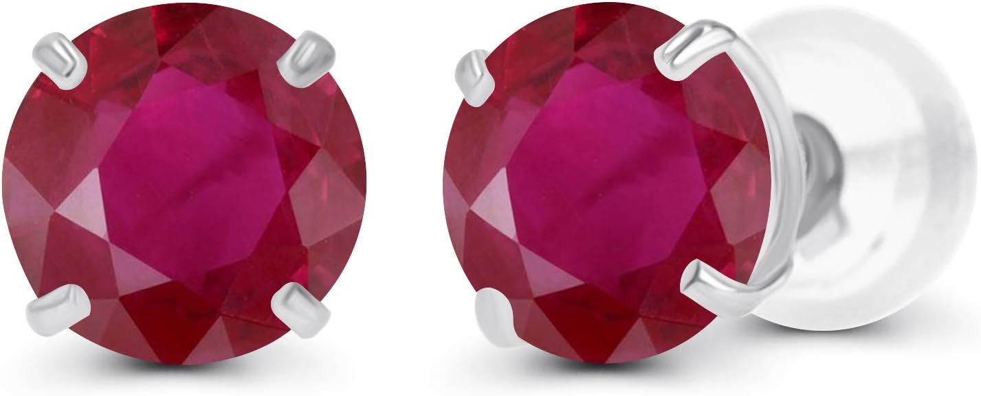 Solid 14K Yellow, White or Rose Gold 4mm Round Genuine Gemstone Birthstone Prong Set Stud Earrings For Women