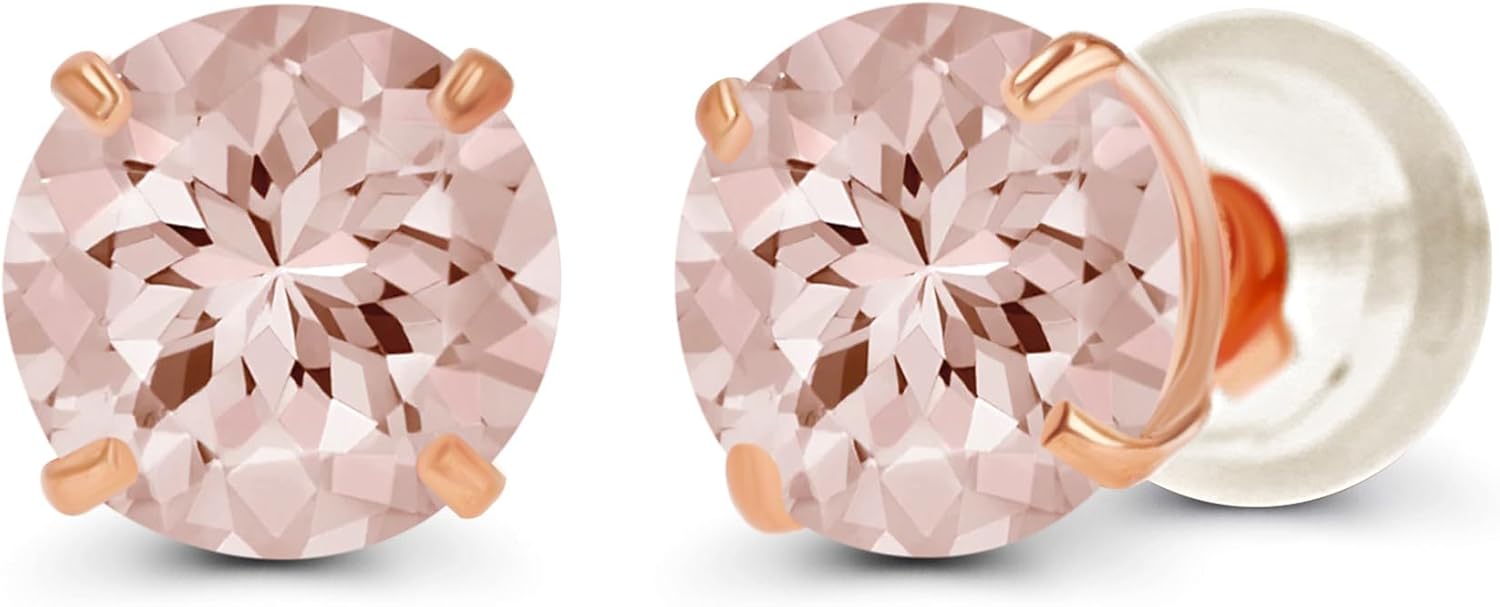 Solid 14K Yellow, White or Rose Gold 4mm Round Genuine Gemstone Birthstone Prong Set Stud Earrings For Women