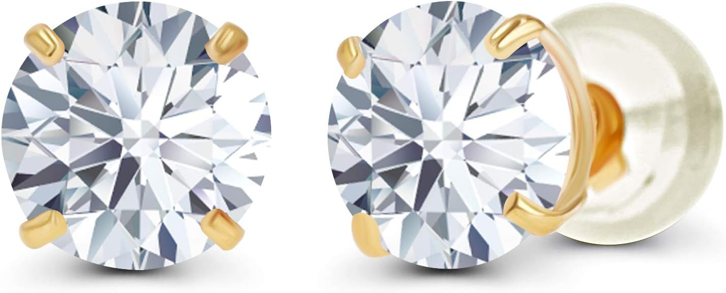 Solid 14K Yellow, White or Rose Gold 4mm Round Genuine Gemstone Birthstone Prong Set Stud Earrings For Women