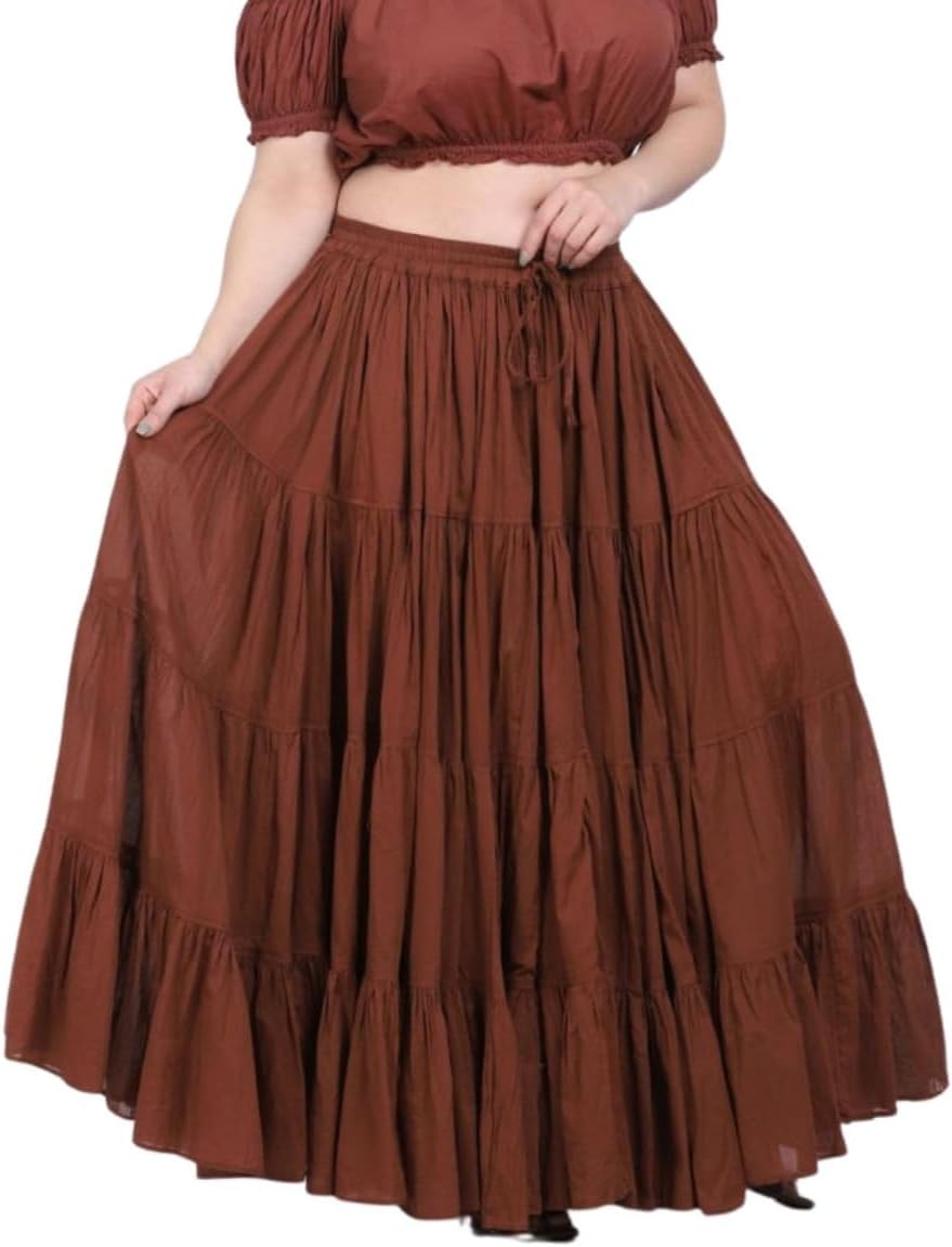 Wevez Women's Gypsy 25 Yard Solid Color Cotton Skirt