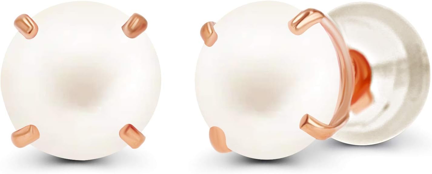 Solid 14K Yellow, White or Rose Gold 4mm Round Genuine Gemstone Birthstone Prong Set Stud Earrings For Women