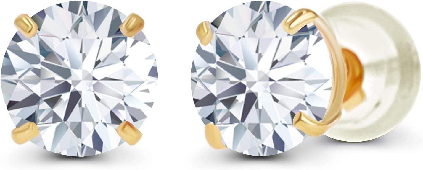 Solid 14K Yellow, White or Rose Gold 4mm Round Genuine Gemstone Birthstone Prong Set Stud Earrings For Women