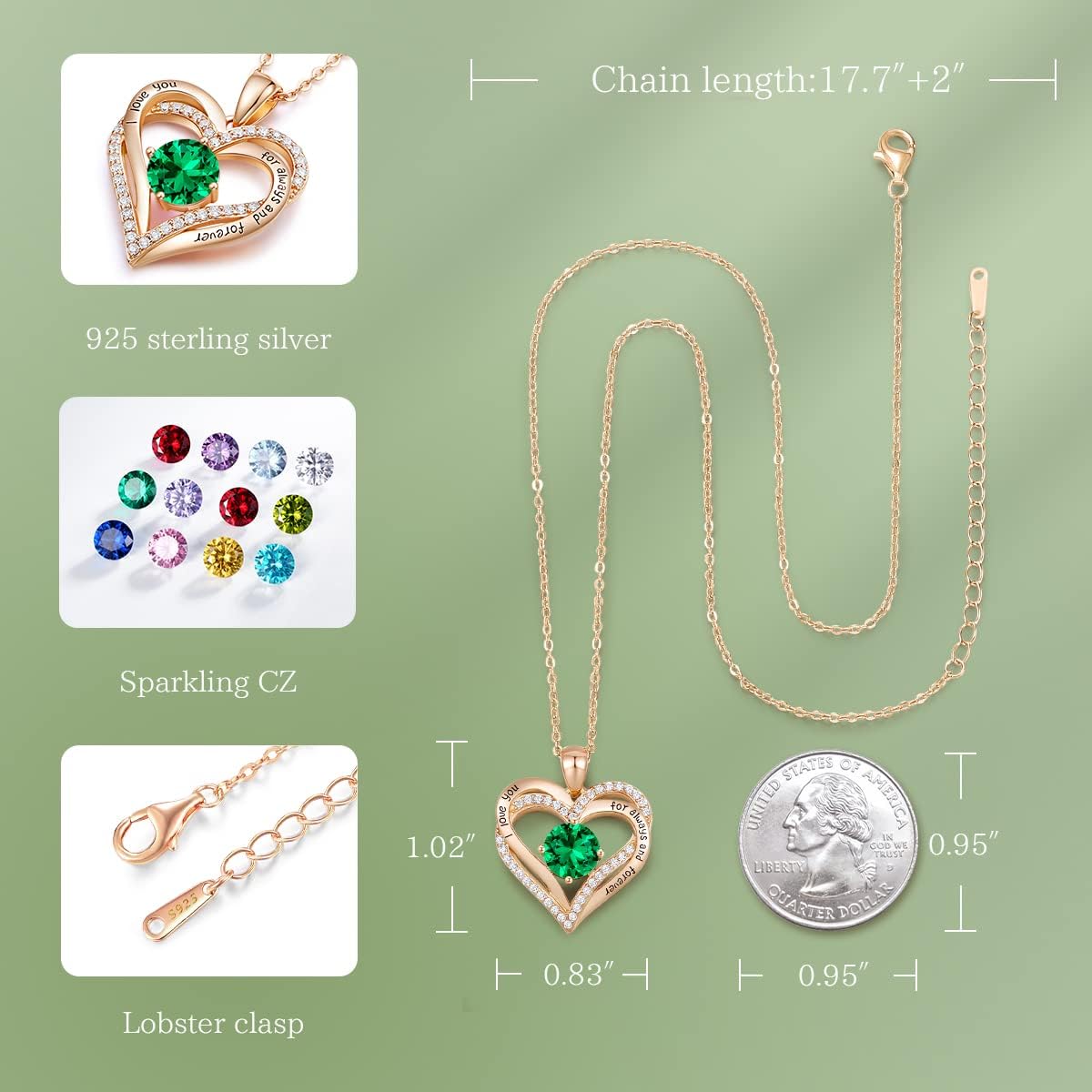CDE Forever Love Heart Necklaces for Women, Wedding Anniversary, Birthday Mothers Day Gifts for Mom, Mother, Wife, Girlfriend, S925 Silver Jewelry with Birthstone Pendant