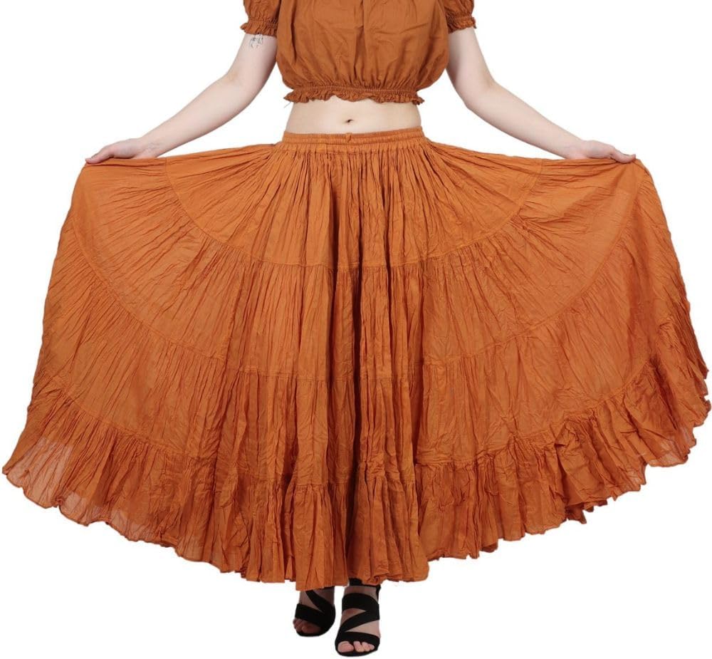 Wevez Women's Gypsy 25 Yard Solid Color Cotton Skirt