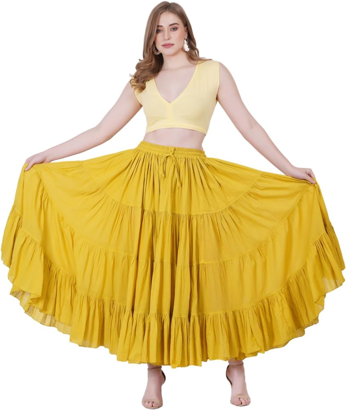 Wevez Women's Gypsy 25 Yard Solid Color Cotton Skirt