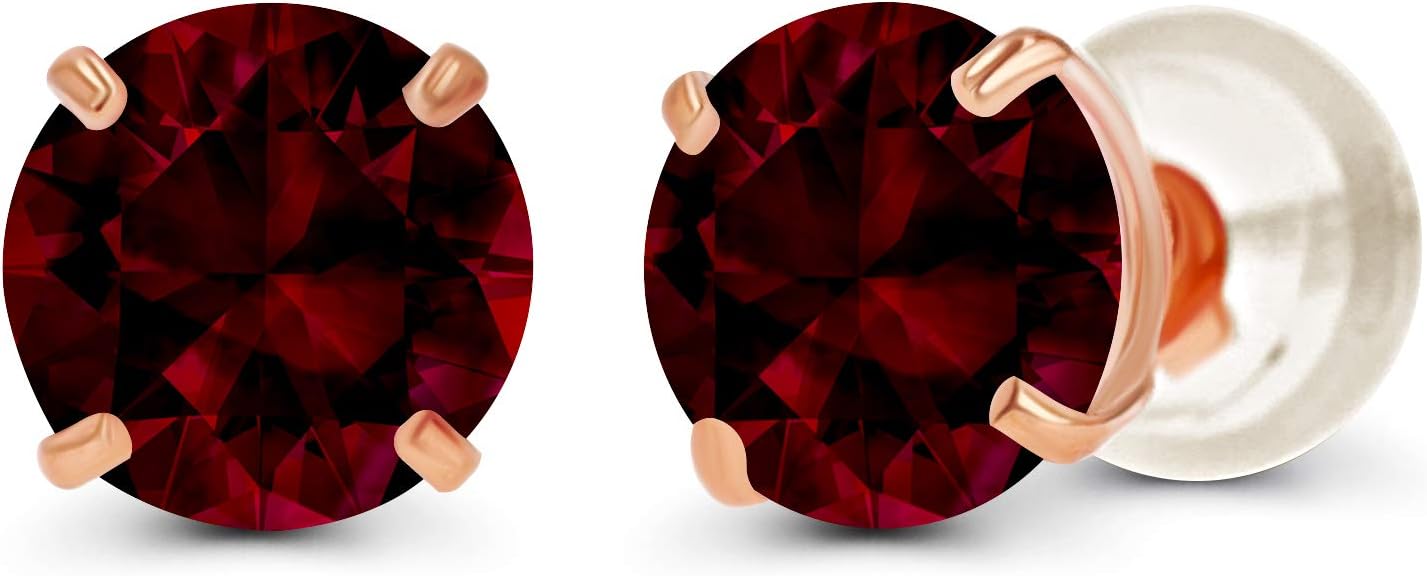 Solid 14K Yellow, White or Rose Gold 4mm Round Genuine Gemstone Birthstone Prong Set Stud Earrings For Women