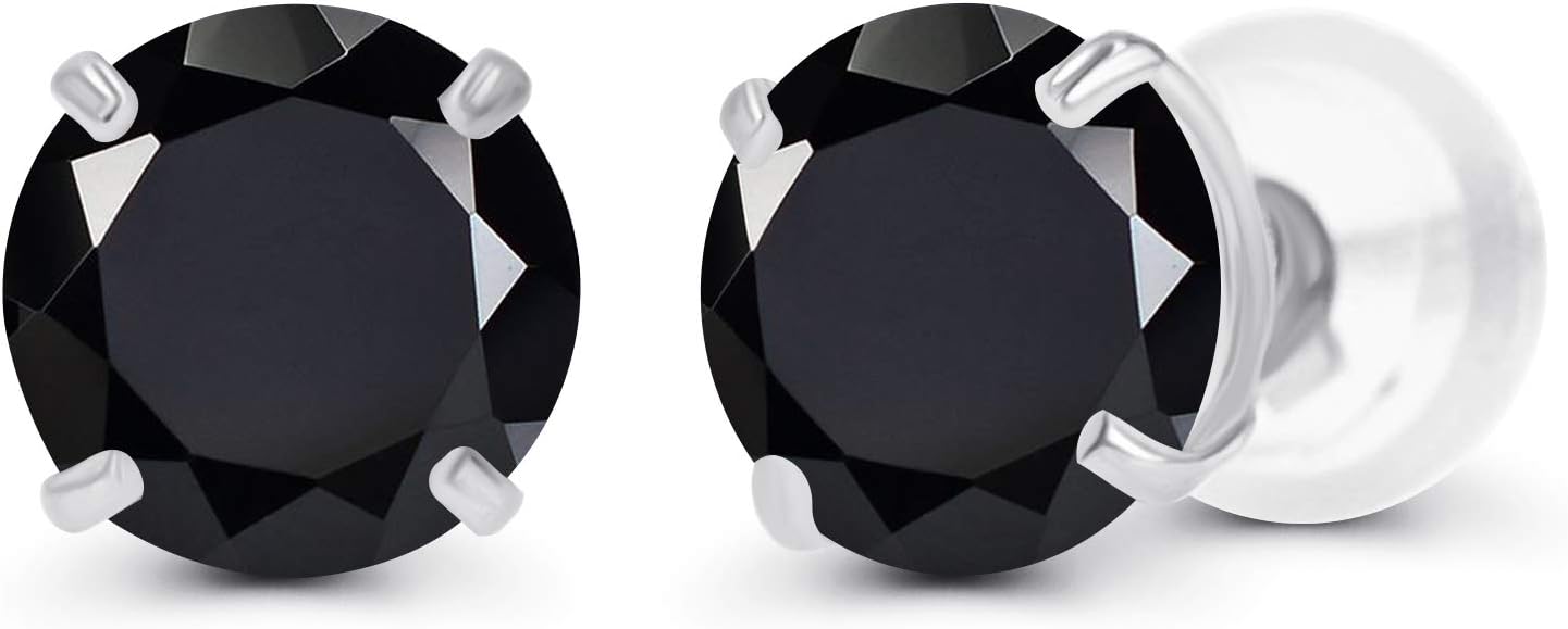 Solid 14K Yellow, White or Rose Gold 4mm Round Genuine Gemstone Birthstone Prong Set Stud Earrings For Women