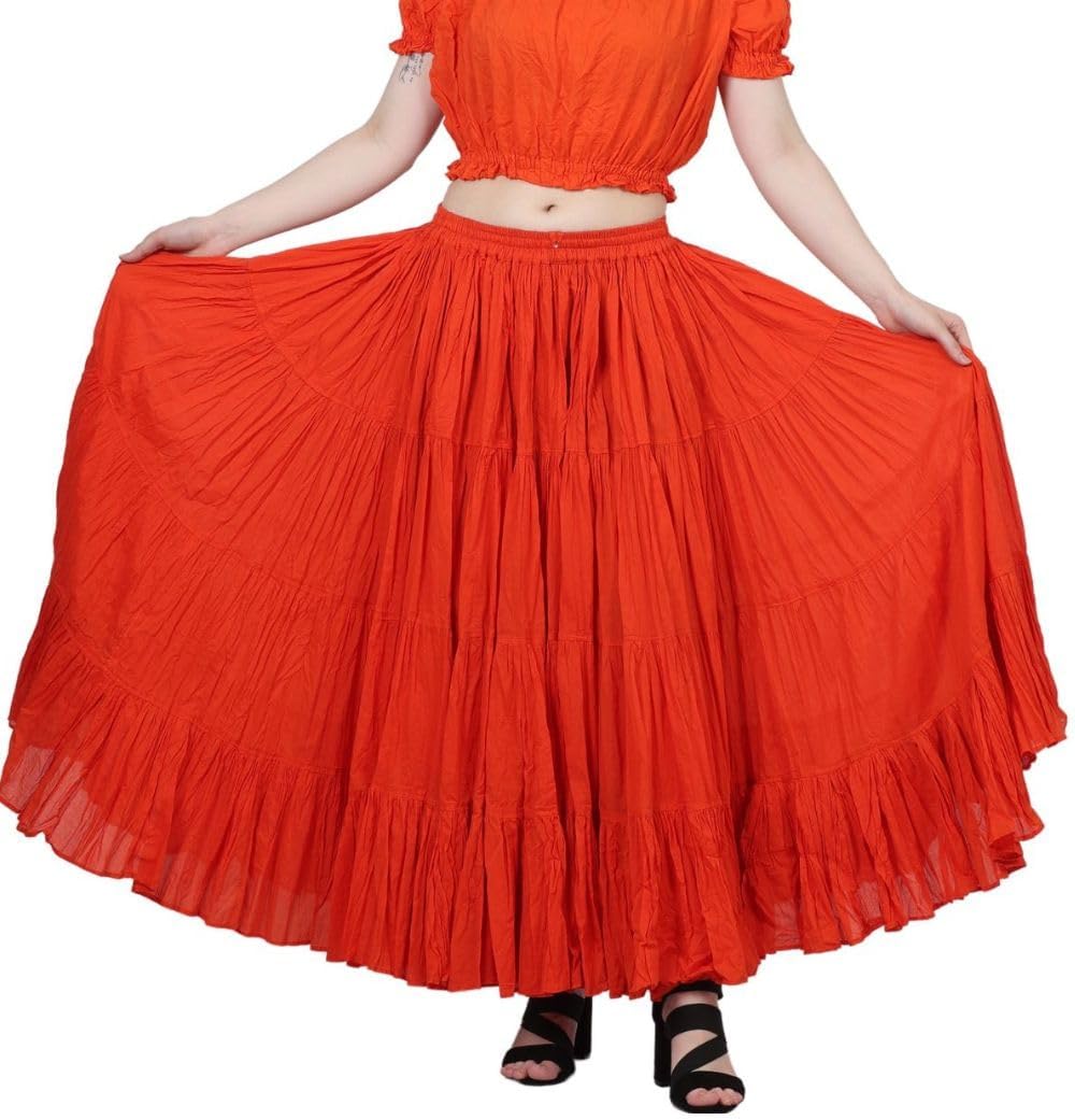 Wevez Women's Gypsy 25 Yard Solid Color Cotton Skirt