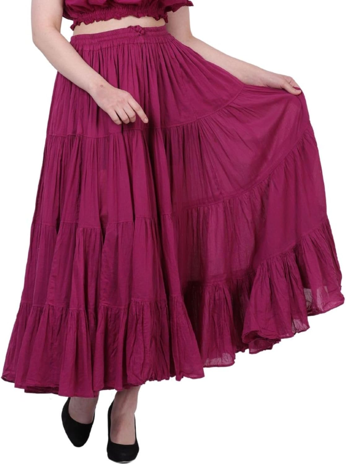 Wevez Women's Gypsy 25 Yard Solid Color Cotton Skirt