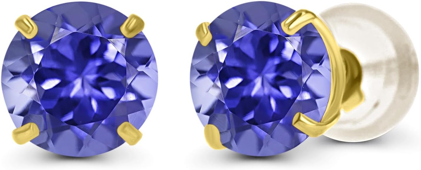 Solid 14K Yellow, White or Rose Gold 4mm Round Genuine Gemstone Birthstone Prong Set Stud Earrings For Women
