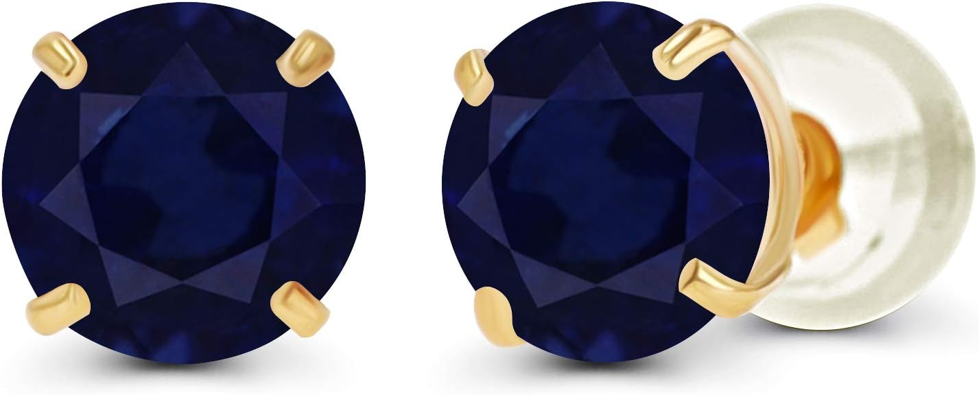 Solid 14K Yellow, White or Rose Gold 4mm Round Genuine Gemstone Birthstone Prong Set Stud Earrings For Women