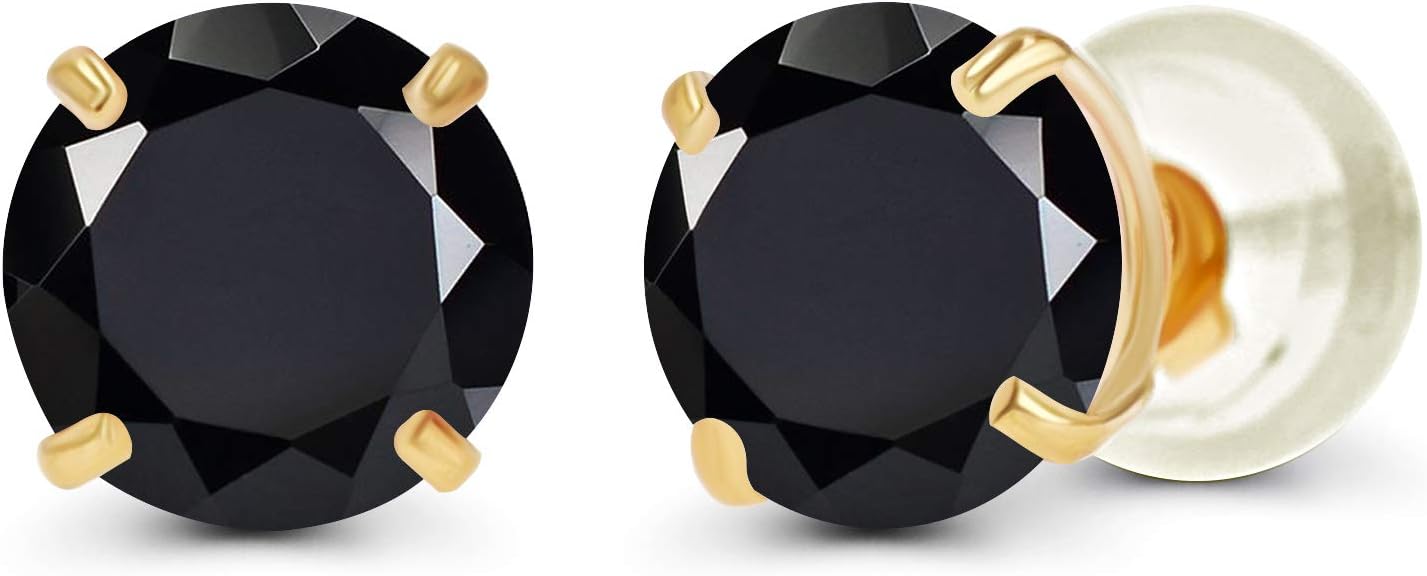 Solid 14K Yellow, White or Rose Gold 4mm Round Genuine Gemstone Birthstone Prong Set Stud Earrings For Women