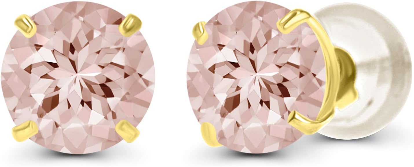 Solid 14K Yellow, White or Rose Gold 4mm Round Genuine Gemstone Birthstone Prong Set Stud Earrings For Women