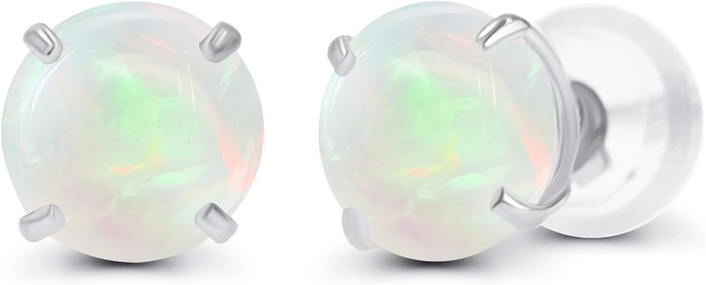 Solid 14K Yellow, White or Rose Gold 4mm Round Genuine Gemstone Birthstone Prong Set Stud Earrings For Women