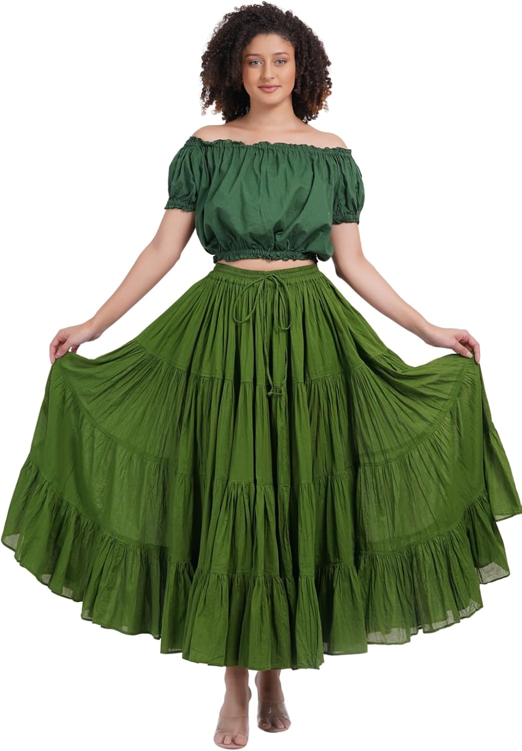 Wevez Women's Gypsy 25 Yard Solid Color Cotton Skirt