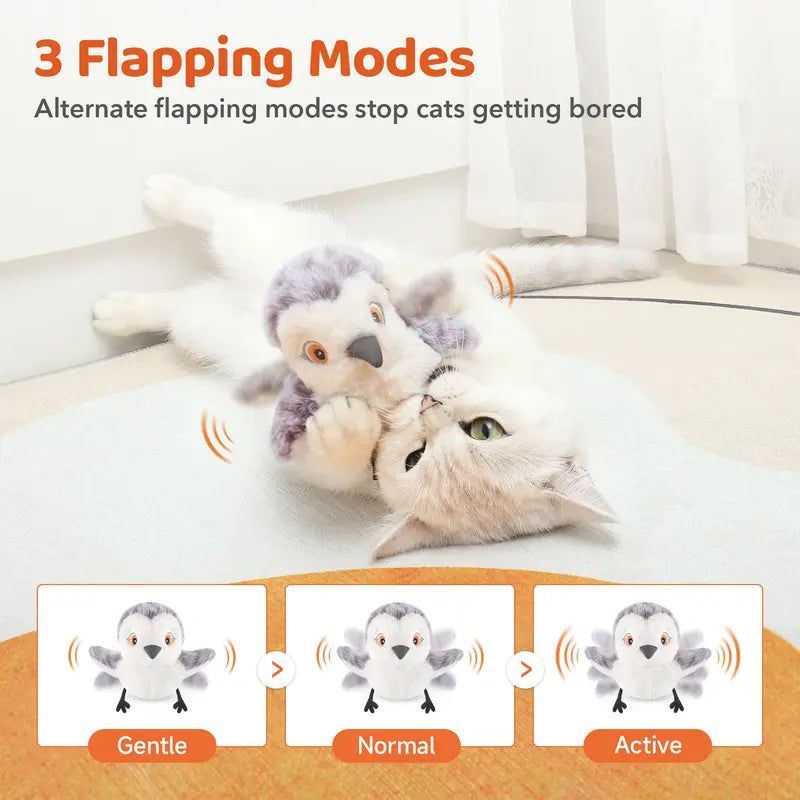 Sandpiper+Sparrow+Owl:Potaroma Flapping Bird Cat Toy (DON'T FLY), Lifelike Bird Chirp (DON'T FLY), Touch-Activated Kitten Toy Rechargeable, Interactive Cat Exercise Toys
