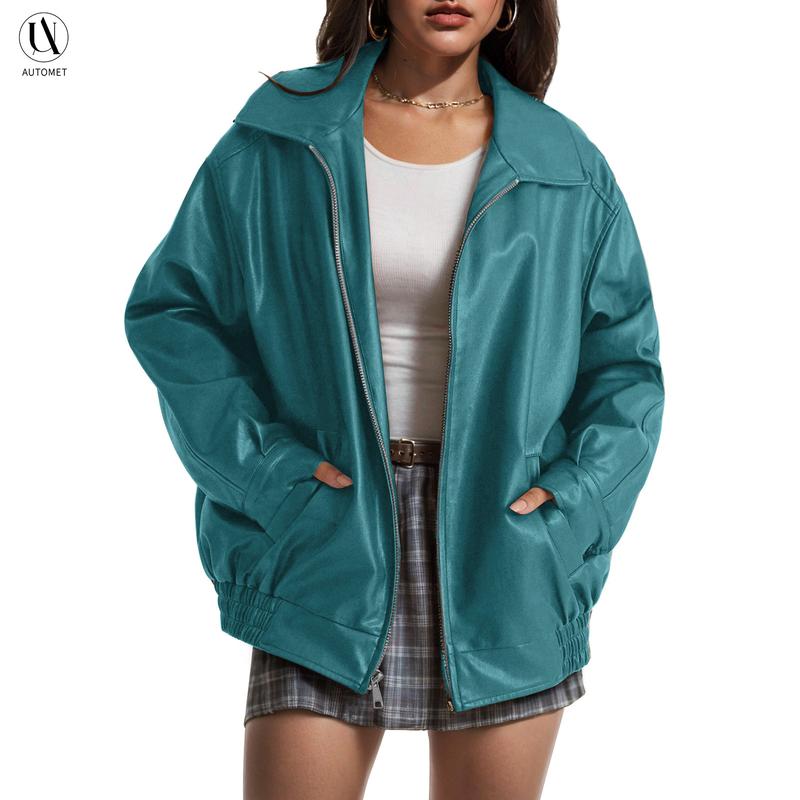 AUTOMET Womens Oversized Leather Jackets Faux Suede Fall Fashion Motorcycle Coats Winter Outfits Clothes 2024 Womenswear Tops