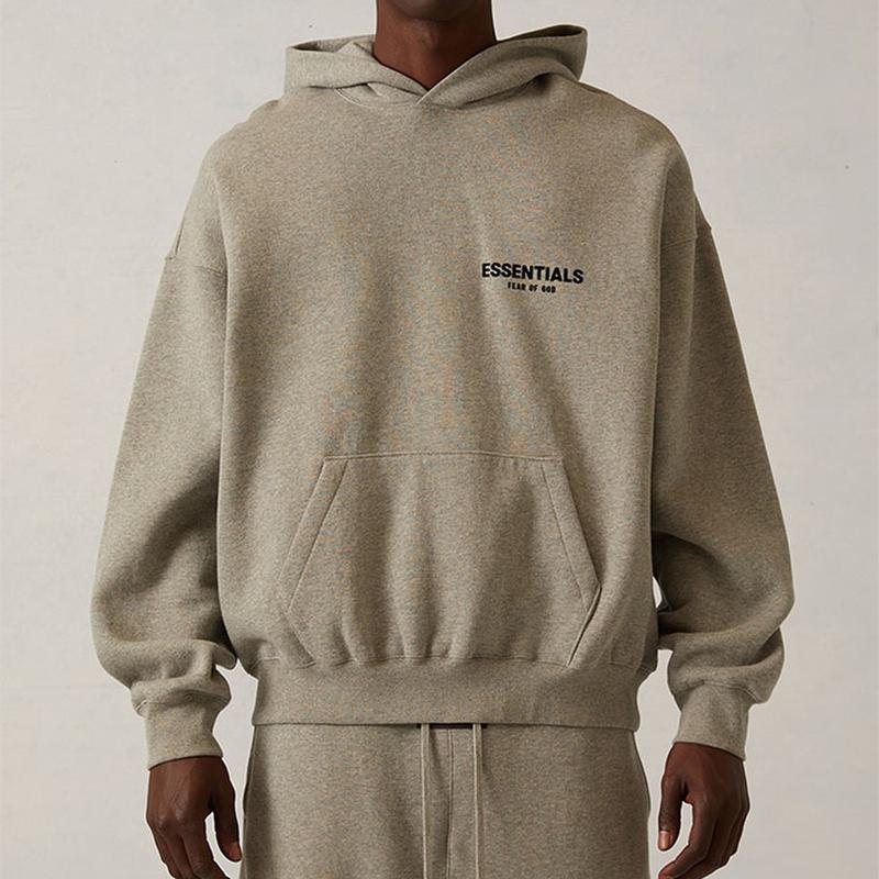 Fear of God Essentials Hoodie Dark Oatmeal Streetwear Graphic Casual Relaxed Cozy Relaxed Man Top Modern Autumn Basic Comfort Sweatshirt Long Sleeve Menswear Oversized Stylish Pullover